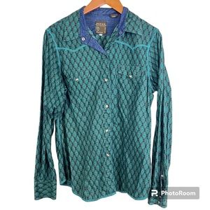 Roper Teal Pearl Snap Western Rodeo Cowgirl 100% Cotton Button Down Shirt L